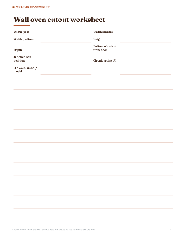 Preview of Printable Wall Oven Cutout Worksheet